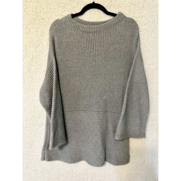 Vince Camino Mock Neck Sweater, Bell Sleeves, Gray, size‎ Large Ribbed - Picture 3 of 11